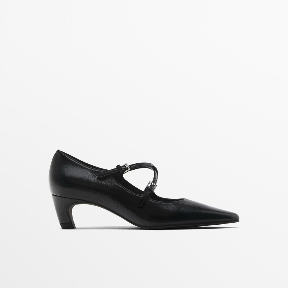 NWT. Massimo Dutti Black Leather High-Heel Criss-Cross Straps Shoes. Size 6,5. - Picture 2 of 8